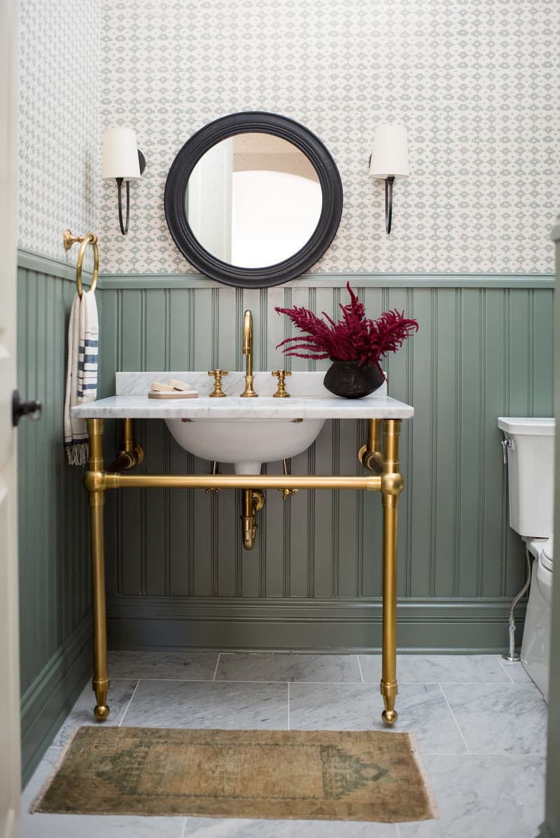 Whittney Parkinson Design , Sarah Shields Photography , bathroom, console sink, round mirror