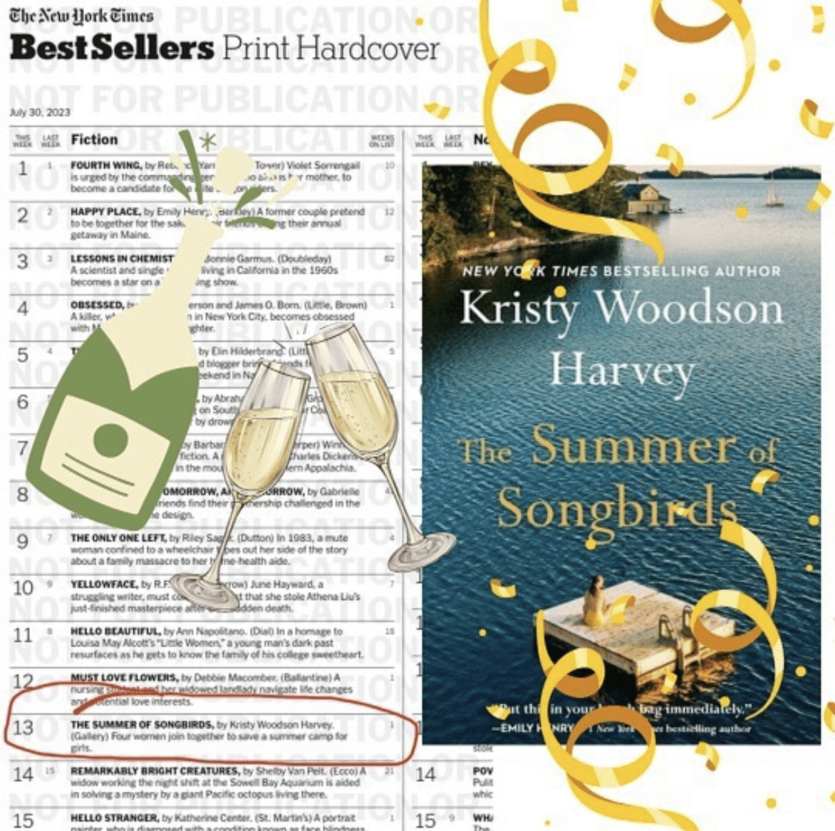 Thank you SO much for all of your support of The Summer of Songbirds.  So thrilled to hit lucky #13 on the New York Times Bestseller List!!! Kristy Woodson Harvey - The Summer of Songbirds