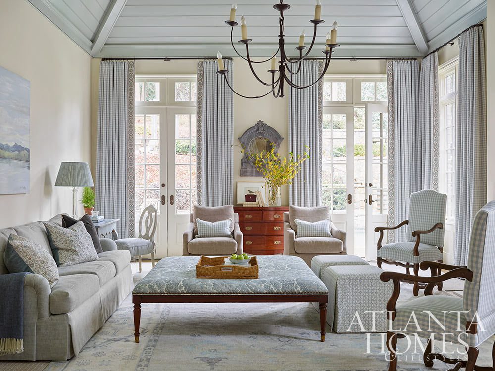 Source: Atlanta Homes & Lifestyles | Designer: Lauren Deloach | Builder: Ladisic Fine Homes | Architect: Stan Dixon | Photography: Emily Followill | blue and white living room