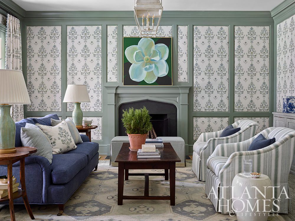Source: Atlanta Homes & Lifestyles | Designer: Lauren Deloach | Builder: Ladisic Fine Homes | Architect: Stan Dixon | Photography: Emily Followill | blue and white living room