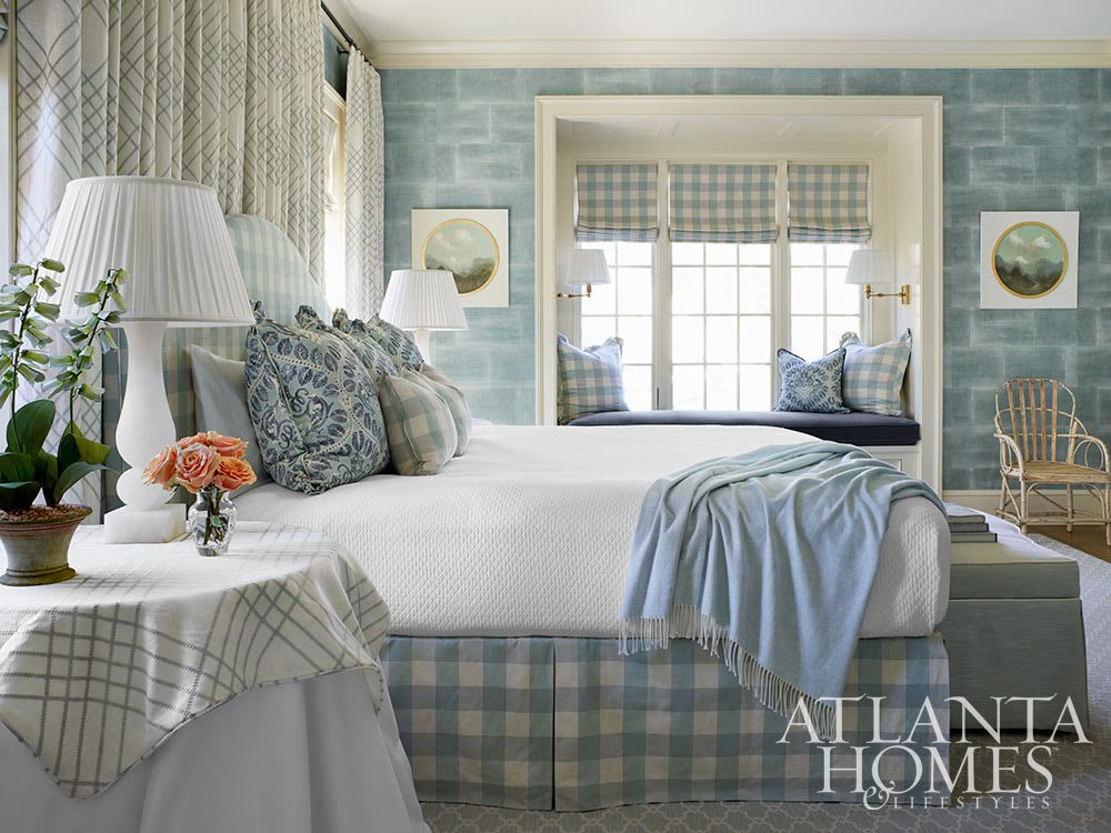 Source: Atlanta Homes & Lifestyles | Designer: Lauren Deloach | Builder: Ladisic Fine Homes | Architect: Stan Dixon | Photography: Emily Followill | bedroom | blue and white bedroom