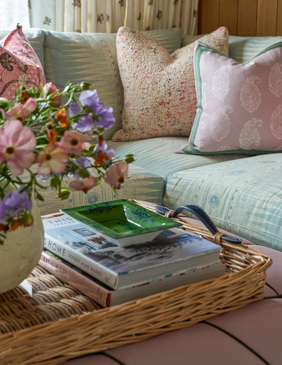 With her brilliant use of layering in interior design, Mary Beth Wagner created a chic and charming Texas hunting cabin. Take a peek! Nathan Schroder Photography - love the modern art and fabric colors!