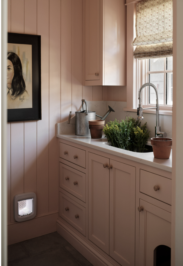 Great design is all about the details. And no one’s work embodies that more than the good taste of Sabbe Interior Design.    Warm, inviting and completely livable…what could be better. Joseph Bradshaw Photography - pink laundry room