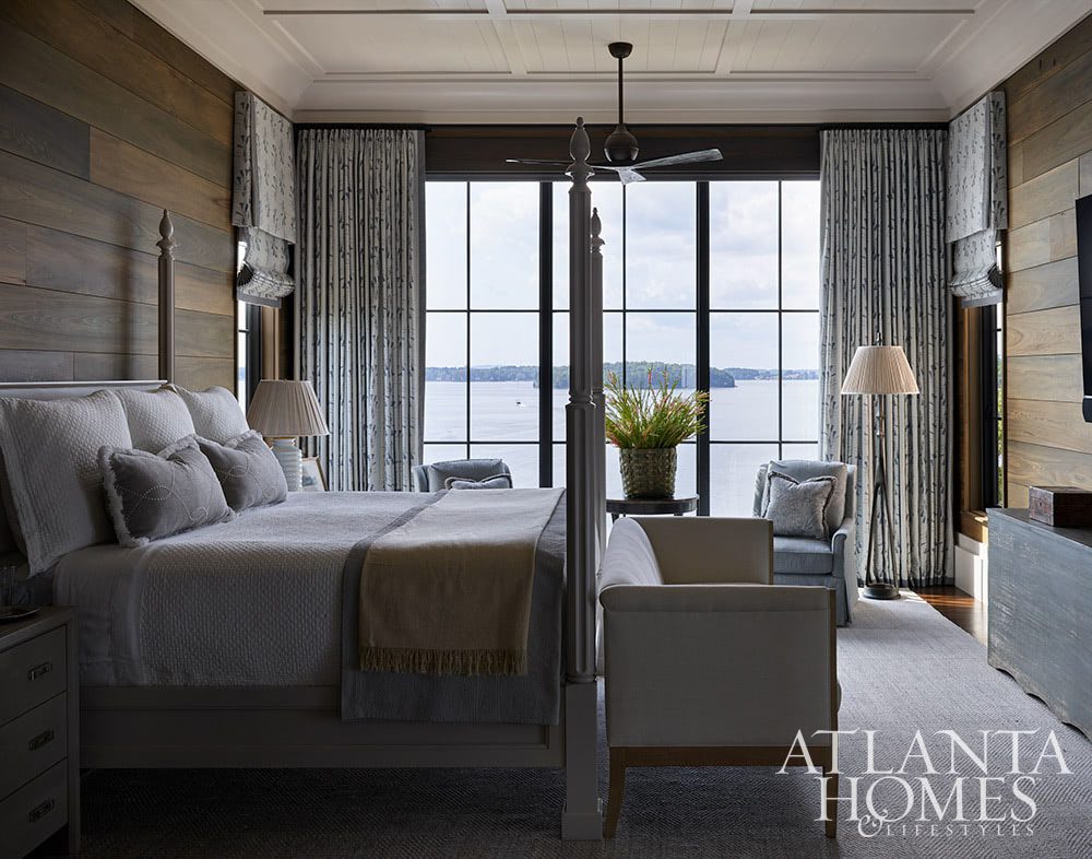 As summer comes to an end, we hope you can steal away for a moment to take a peek at this gorgeous Lake Norman home so beautifully photographed by Emily Followill and chicly styled by Eleanor Roper.  It’s a peaceful, calming home–with incredible views–that just might lend you a moment of serenity.  Jacquelynne P. Lanham Designs created a space that truly feels like a zen retreat, the perfect place to start a stress-free fall! Beautiful bedroom with a four poster bed and views of the lake Source: Atlanta Homes & Lifestyles Interior Designer: Jackye Lanham, Jacquelynne P. Lanham Designs  Architect: John D. Haley, John D. Haley  Builder: Scott McMillan, Kingswood Custom Homes, Inc. Landscape Architect: John Howard, Howard Design Studio