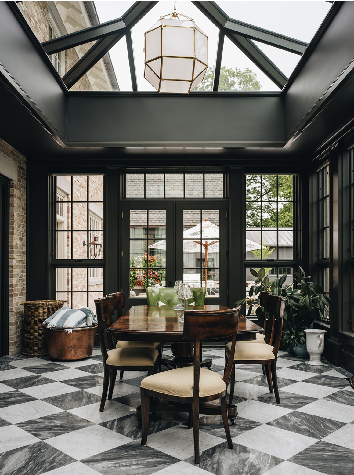 Interior Design: @jeanstofferdesign Build: @zahnbuildersinc Architecture: @jameslarew Photography: @stofferphotographyinteriors We hope you are having a great week–and are in the mood for touring a one-of-a-kind home designed by the talented Jean Stoffer Design and beautifully photographed by Stoffer Photography Interiors.  Neutral enough to be calm, textured enough to be interesting, and layered into complete coziness, this is the perfect home for friends and family. Which of these beautiful interior design ideas is your favorite? Black and white marble floors with glass ceiling sunroom