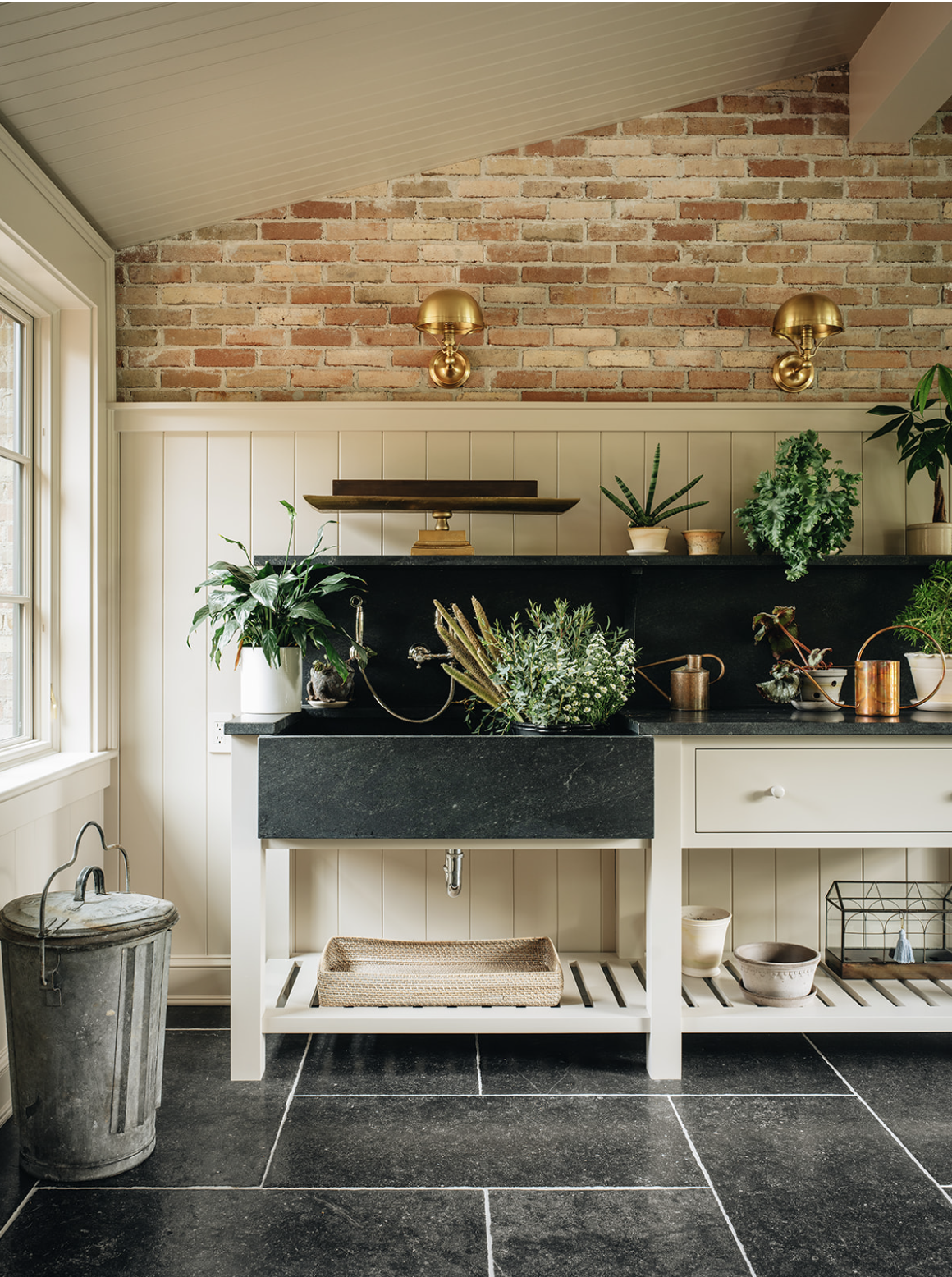 Designer: @jeanstofferdesign Build: @zahnbuildersinc Architecture: @jameslarew Photography: @stofferphotographyinteriors We hope you are having a great week–and are in the mood for touring a one-of-a-kind home designed by the talented Jean Stoffer Design and beautifully photographed by Stoffer Photography Interiors.  Neutral enough to be calm, textured enough to be interesting, and layered into complete coziness, this is the perfect home for friends and family. Love the potting room with the beautiful soapstone sink