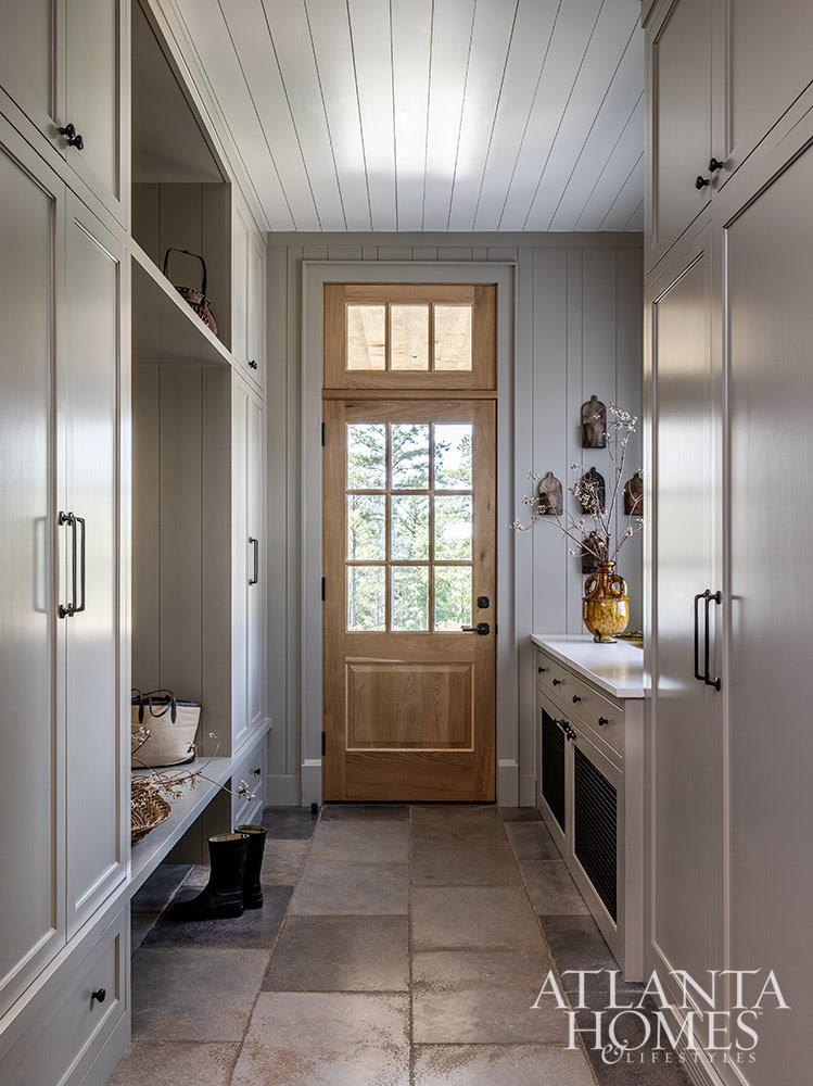 Favorite designers, Beth Webb  in collaboration with architect Heyward Russell Studio, inspire us at every turn - mudroom with paneled walls
