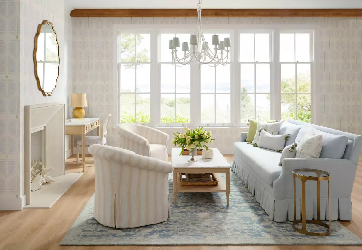 We hope your day, your week–and your 2026!–is off to a fabulous start and that you’re feeling refreshed and ready to take on the world.   Today, we’re exploring what makes a beautiful living room, highlighting the key elements and thoughtful design choices that create a stylish and family-friendly space.  So take a few minutes, settle into your favorite sofa and reset your mind with these stunning rooms that can’t help but inspire a better day.   1. Add Wallpaper