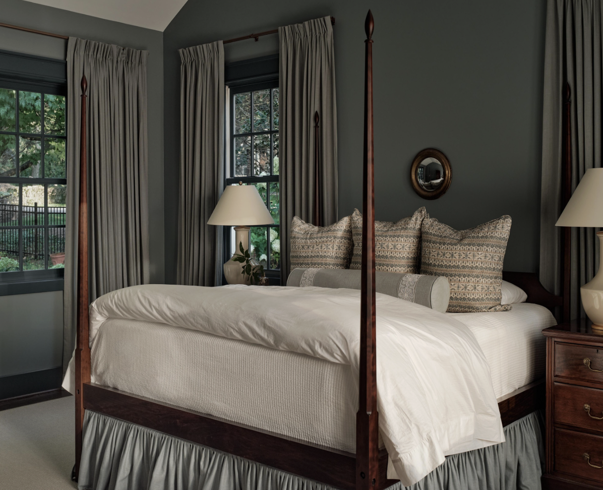 These spaces tend to be layered and inviting. Comfortable bedding, cozy rugs and special antiques that feel warm and personal. Sabbe Interior Design | Joseph Bradshaw Photography