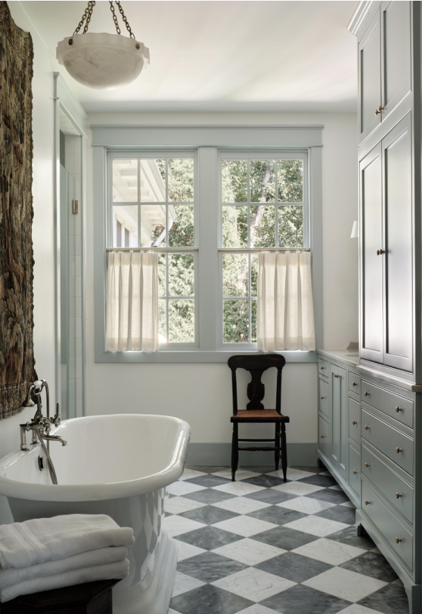 Sabbe Interior Design | Joseph Bradshaw Photography - the perfect freestanding tub for relaxing at the end or the day - love the black and white floors