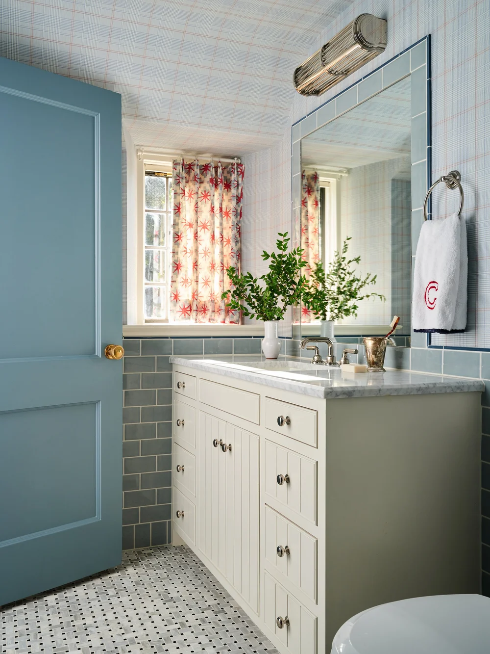  love the blue tile in the boy's bathroom - Stephen Karlish Photography - Jenkins INteriors