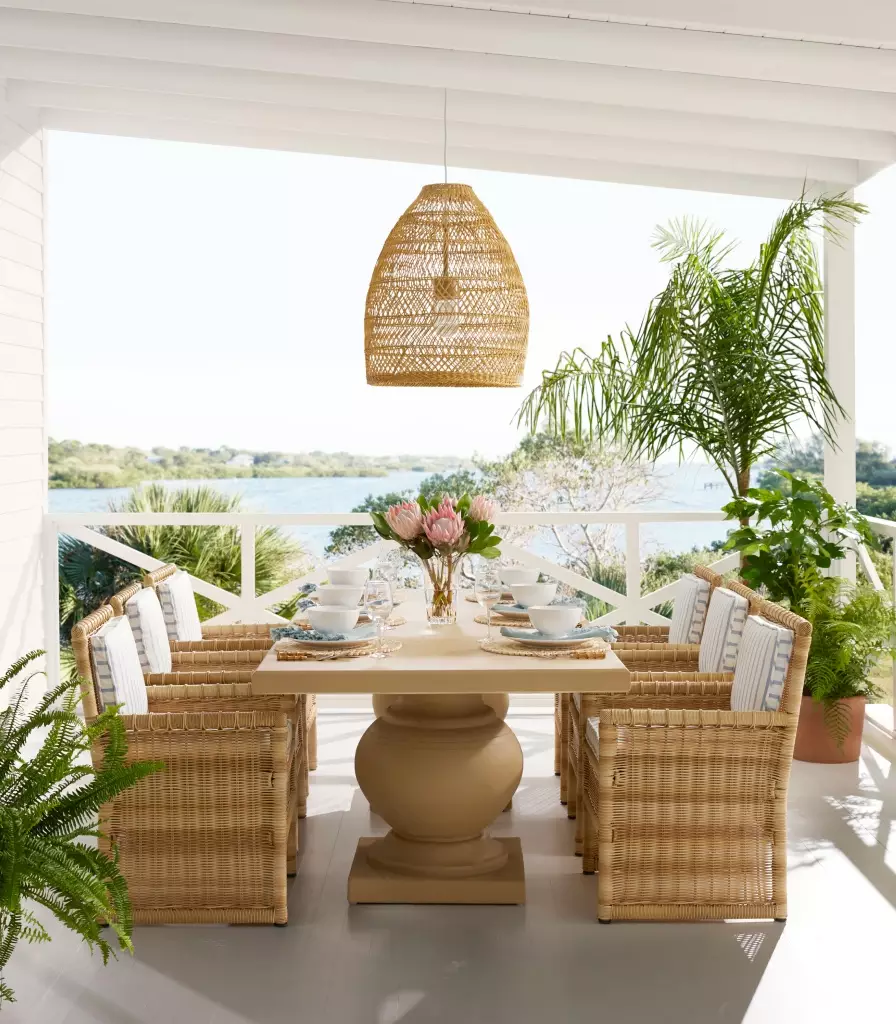 Beautiful porches for outdoor entertaining are one of our favorite things about this fabulous season. Take a look at favorite inspiration from Serena & Lily! Love the wicker lantern over the dining table with wicker chairs