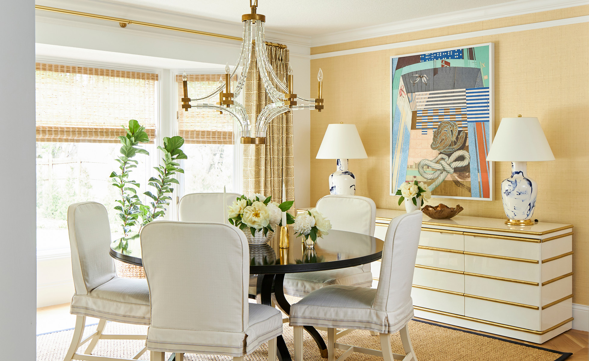 Step inside this warm and inviting home designed by Amanda Reynal, and then take another peek so you don't miss a single detail! - Adam Albright PHotography - love the neutral interiors and warm grasscloth on the dining room walls