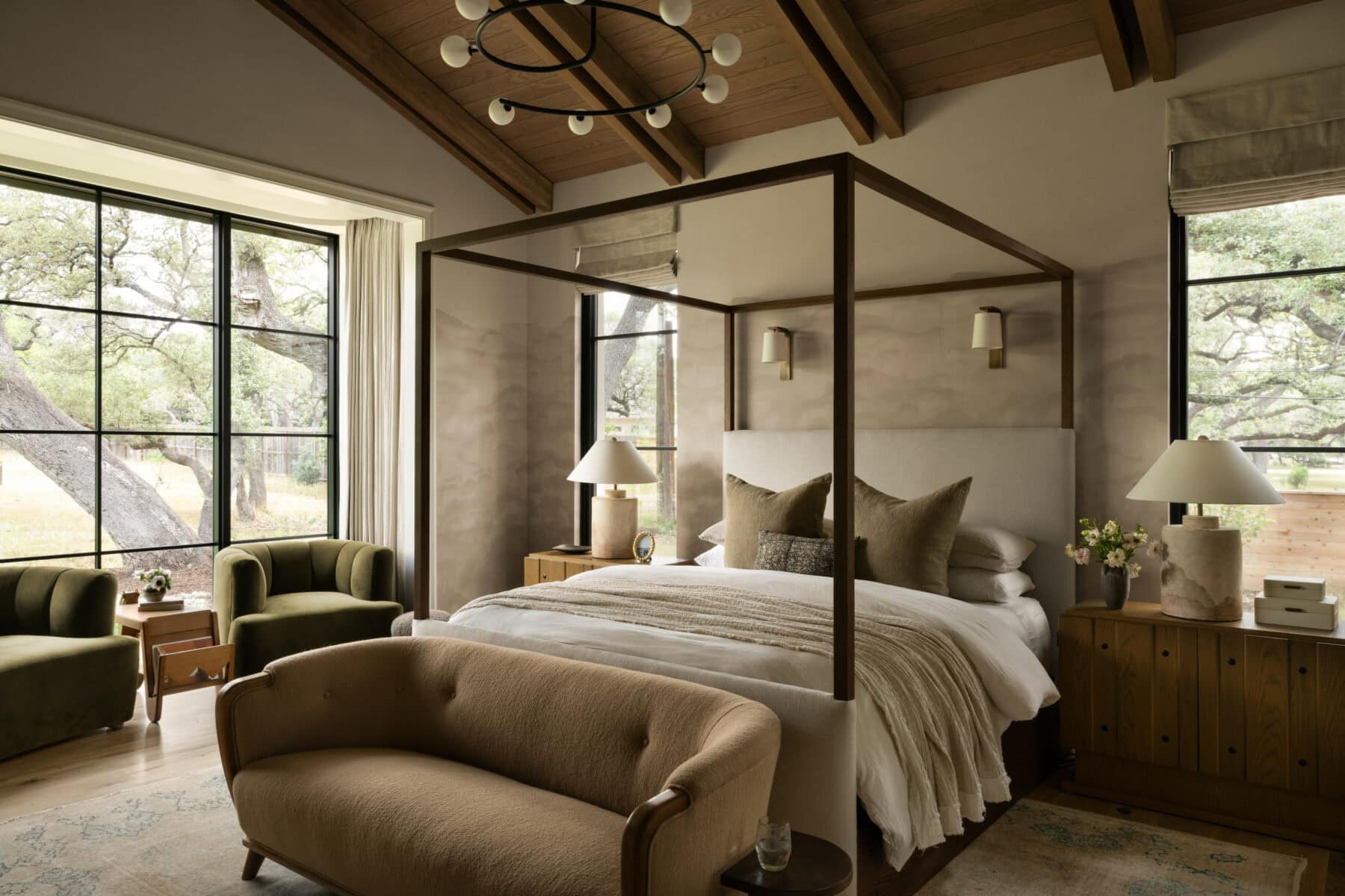 Refined yet laid-back, elegant yet welcoming, these stunning Studio McGee bedrooms,  feel like home.  - Lucy Call PHotography - black canopy bed in neutral tones