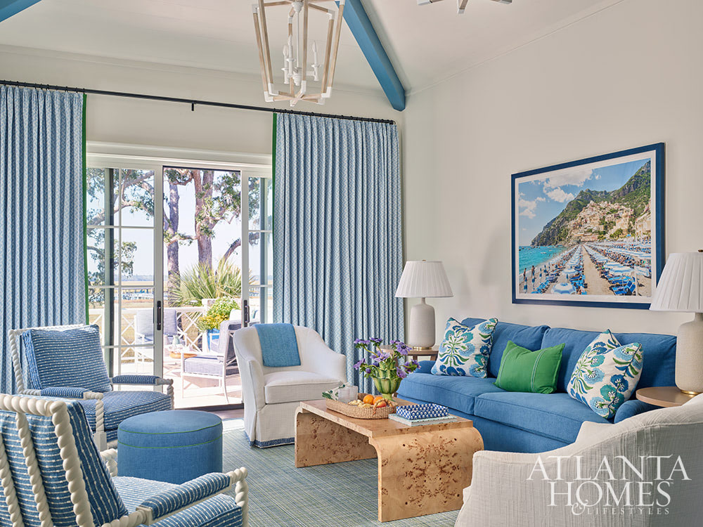 Heather Dewberry, one of our favorite designers,  Architect Josh Youngner,  Builder Matthew McHale, Ramsey McHale, and Landscape Architect Sea Island Landscape, and Stylist Jimmie Henslee in this months Atlanta Home & Lifestyle, make designing a coastal oasis look effortless. Love the blue and white family room with the bobbin chairs