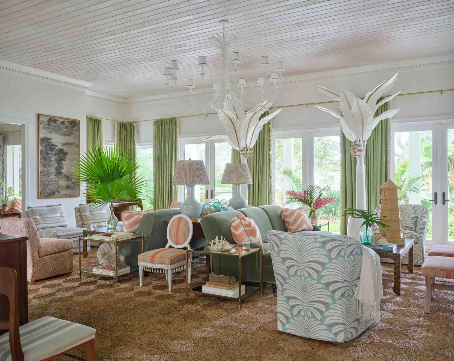 Tour a traditional coastal home with beautiful antiques, collected charm, and a relaxed seaside feel. You'll love every fabulous detail! Love the palm trees and Rush House rug