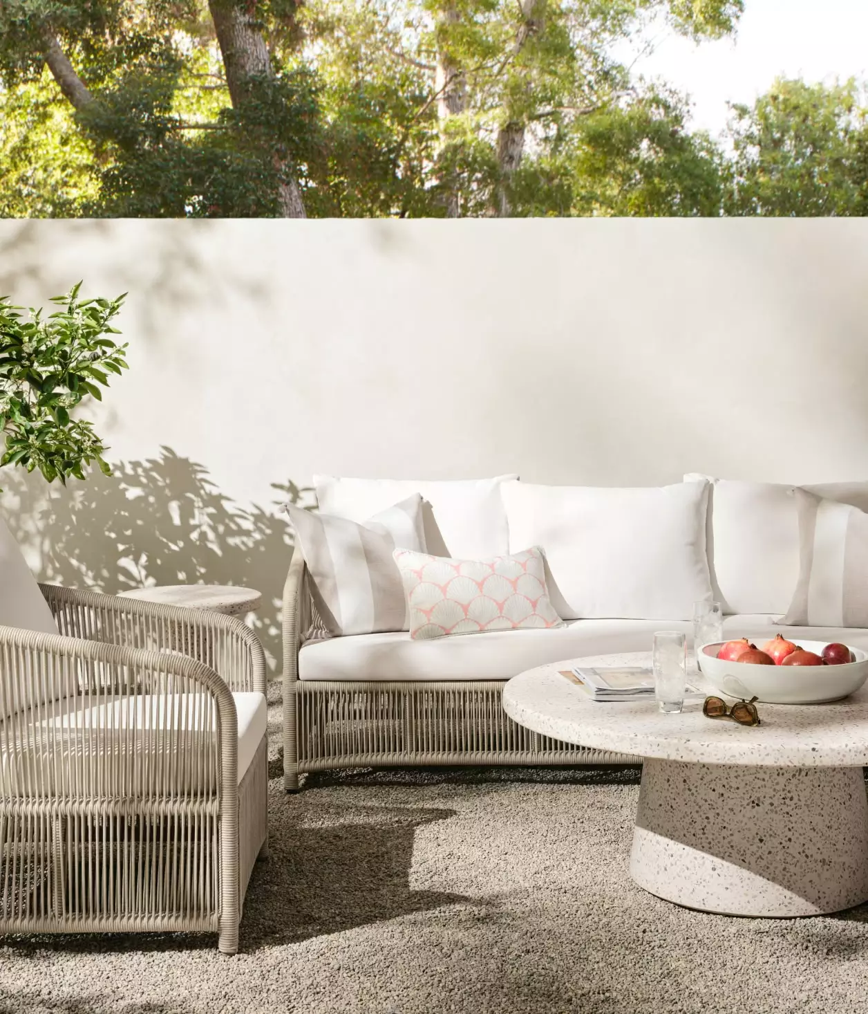 Indoor outdoor living rooms designed for entertaining, where you are invited to linger in style and effortless charm.  Serena and Lily