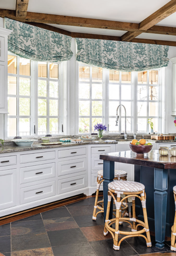 House tour designed byAlexa Stevenson Interiors, with photography by Jeff Herr, is the perfect mix of traditional touches and updated details, well-suited for family, entertaining and more. kitchen design with wood beams 