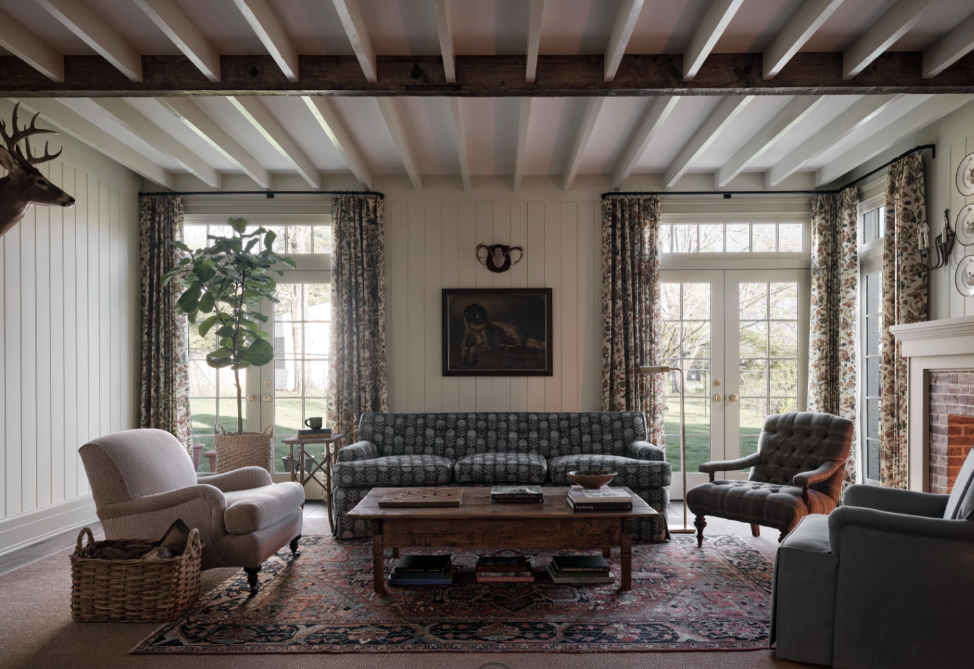 Check out this gorgeous home designed by one of our favorites, Sabbe Interior Design. with beautiful photography by Joseph Bradshaw.  From the slate floors to the wood beams to the handmade cabinets,  her incredible attention to detail in interior design is evident in every image. Woods beams in a living room - yes, please!