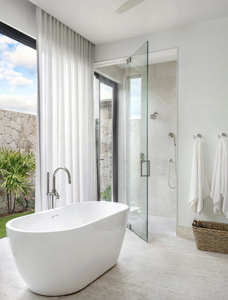  A. Wooten Interiors.   Photography: Heidi Harris - Beautiful shower with freestanding tub