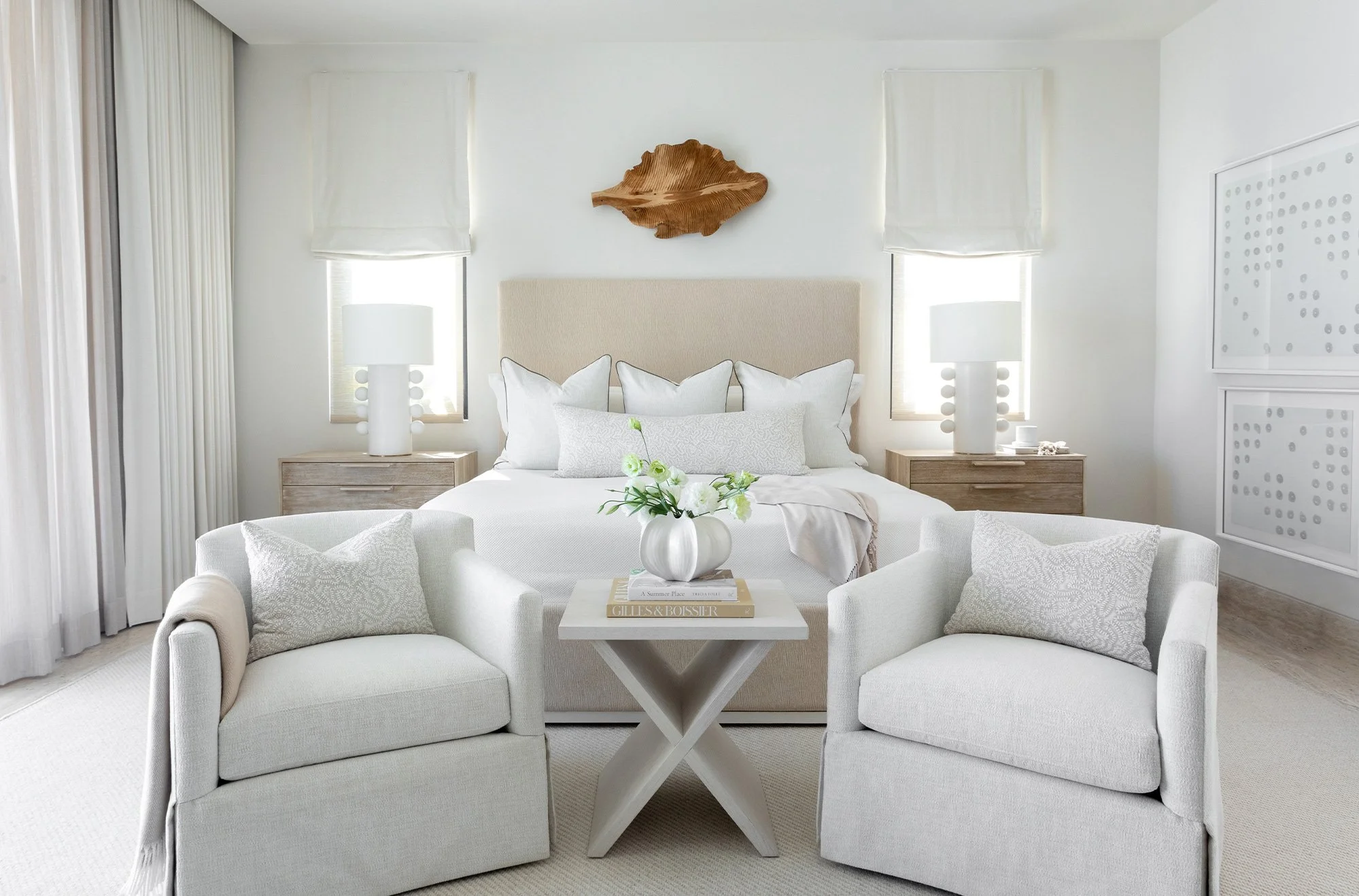 A Wooten Interiors |   Photography: Heidi Harris love the soothing neutral bedroom with the brass art over the bed