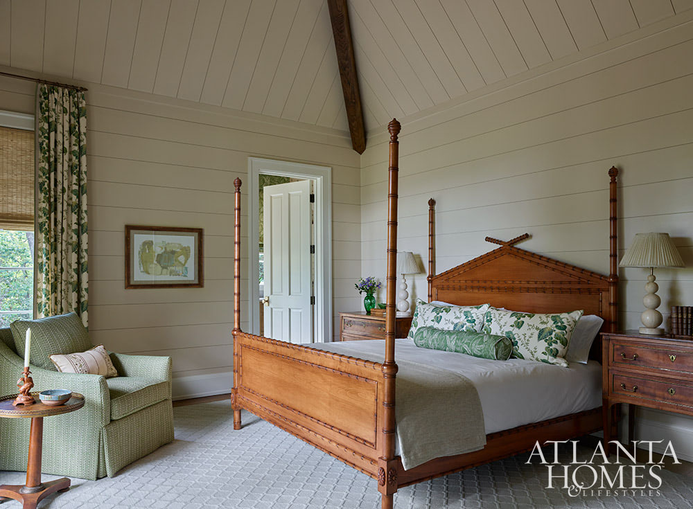 Source: Atlanta Homes & Lifestyles | Interior Design: Carolyn Kendall of Alcott Interiors | Shannon Hargrove of Logan Custom Homes | Emily Followill Photography - guest bedroom with bamboo bed