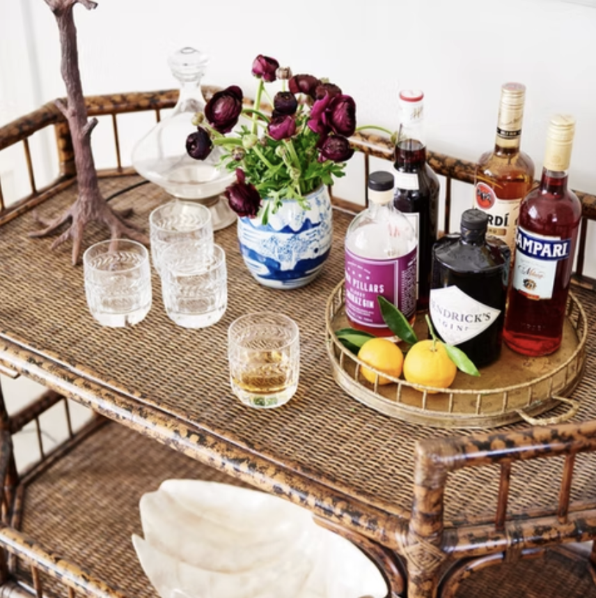 Maine House Design | Photography: Lisa Cohen |  Styling: Tess Newman Morris  bamboo bar cart, yes, please!