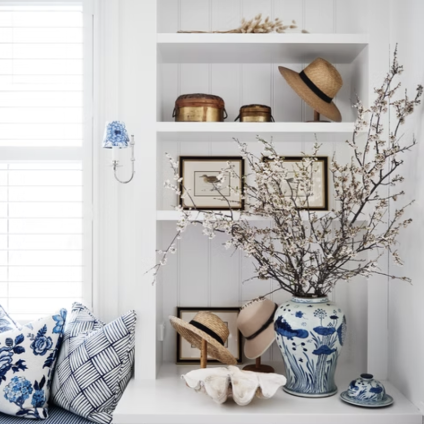 Maine House Design Photography: Lisa Cohen |  Styling: Tess Newman Morris   beautiful blue and white porcelain with branches