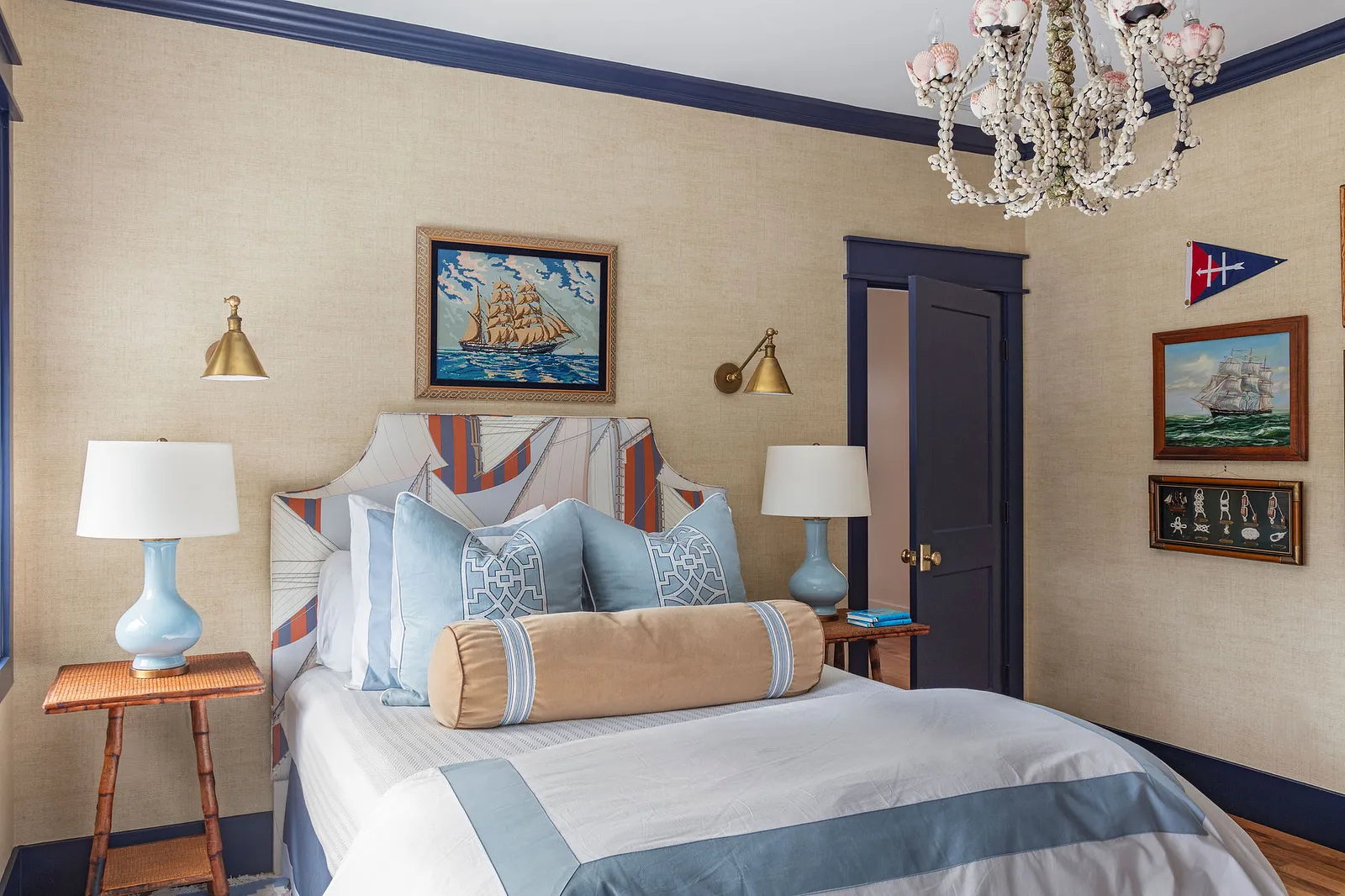 This home designed by the talented Grace Frederick and photographed by Julia Lynn - great boys room with the textured walls, bamboo side tables and fun fabrics