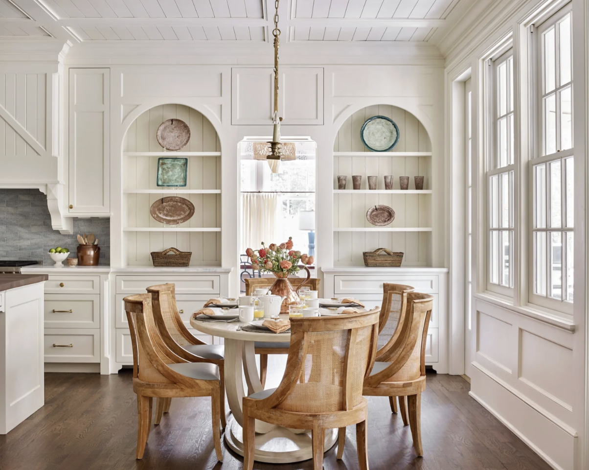 Interior Designer: Jessica Bradley Interiors | Architect: Frank Neely | Builder: Davey Construction | Photographer: Emily Followill | Love the breakfast room with arched cabinets and beautiful chairs