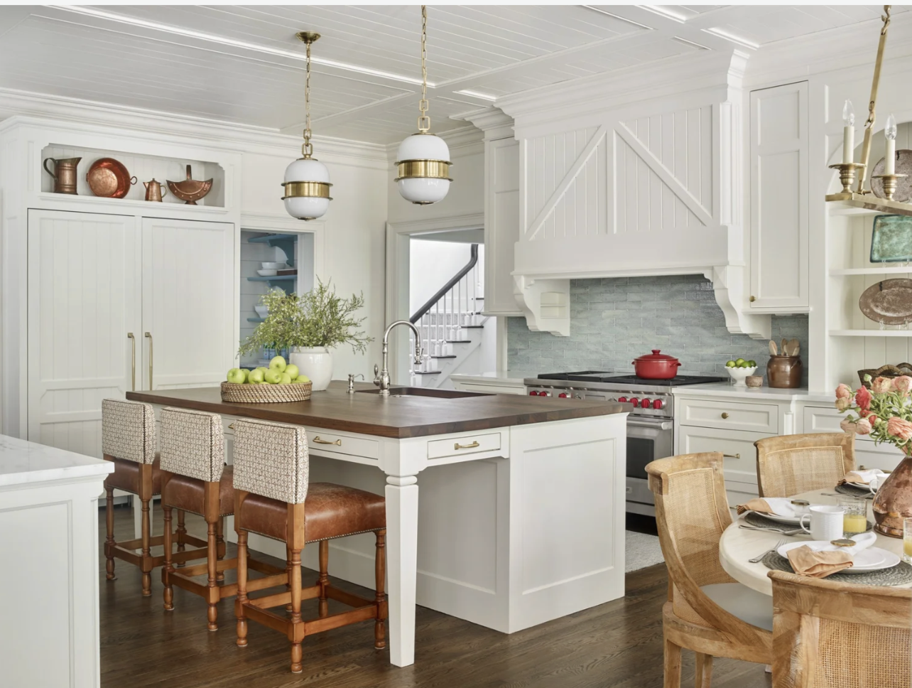 Interior Designer: Jessica Bradley Interiors | Architect: Frank Neely | Builder: Davey Construction | Photographer: Emily Followill | beautiful white kitchen with butcher block island