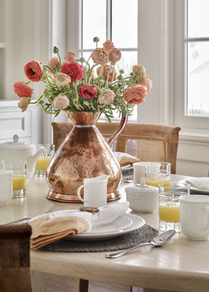 Interior Designer: Jessica Bradley Interiors | Architect: Frank Neely | Builder: Davey Construction | Photographer: Emily Followill = love the copper pot used as a flower vase on the breakfast table