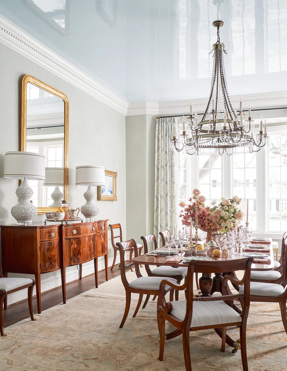 Mary Beth Wagner Interiors | Nathan Schroder Photography - In our lives and in our homes, the best things in life are quite often the ones that stand the test of time. They are undoubtedly one of the most classic parts of a design scheme, often passed down from generation to generation. Traditional Dining room with a beautiful crystal chandelier