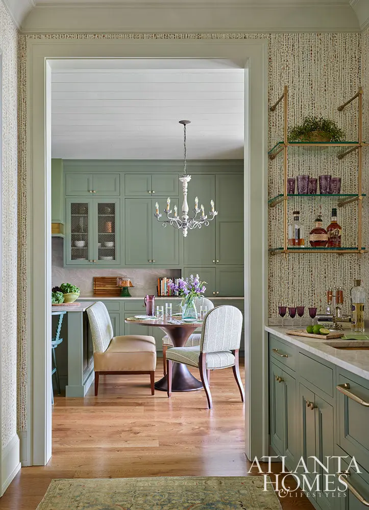 Green bar with brass shelving