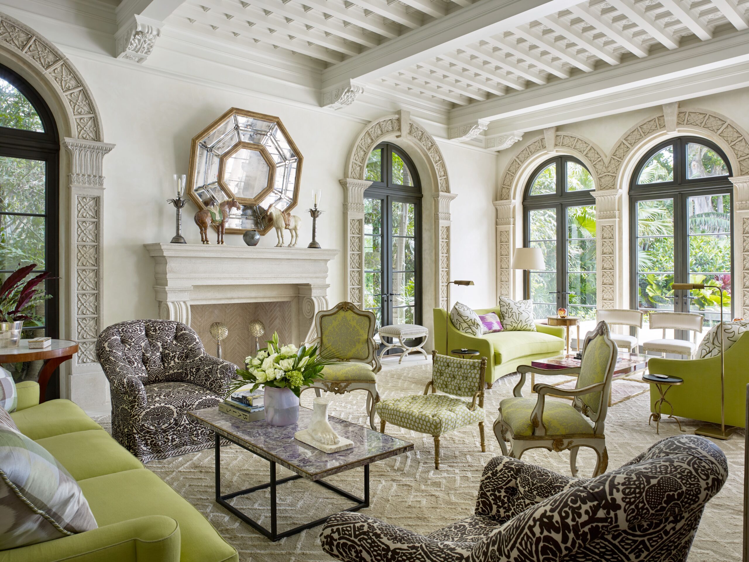 Francesco Lagnese Photographyliving room with green fabrics and white beams