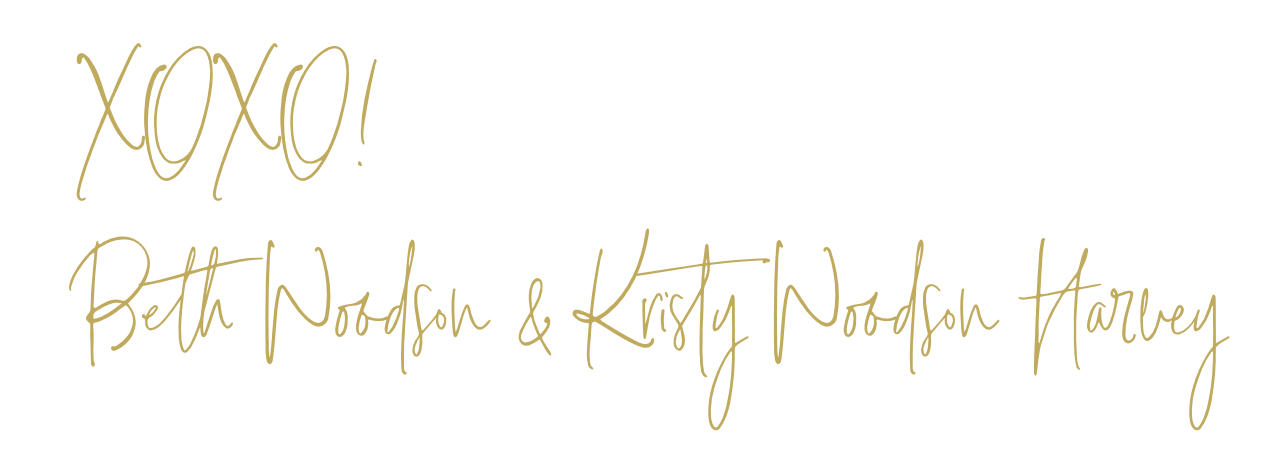 Elegant gold handwriting script signature logo for home decor bloggers Beth Woodson and Kristy Woodson Harvey.