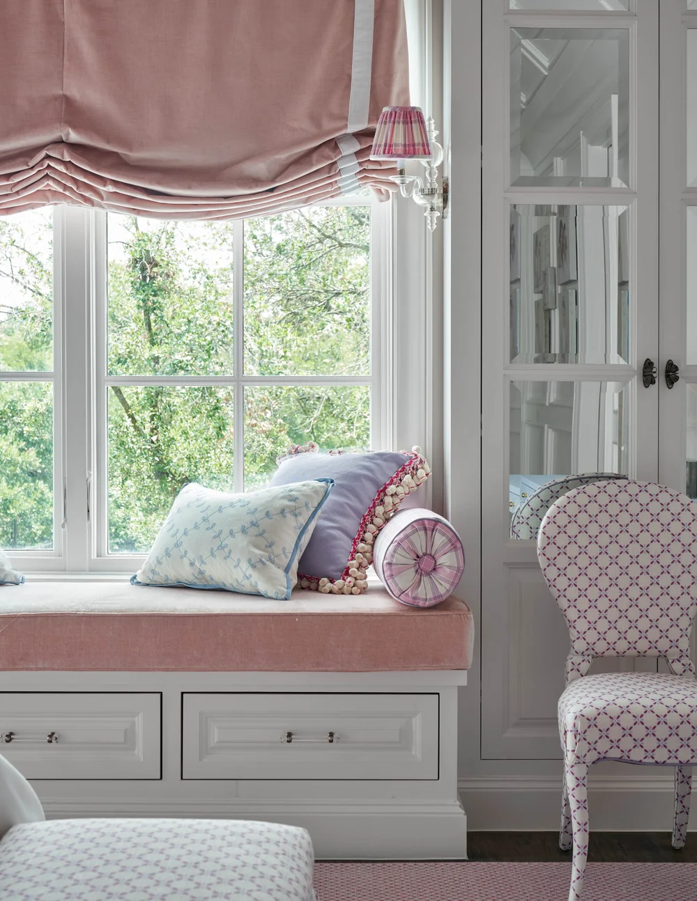 Jenkins Interiors | Nathan Schroder Photography - love the window seat in this girl's bedroom